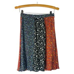 Natural Life black blue orange floral cottagecore patchwork boho skirt XS